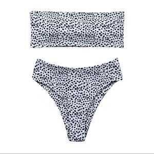 High waisted black and white polka dot cheeky strapless bikini!